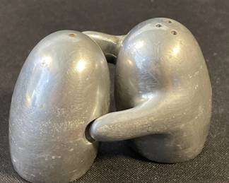 Lot 313h  Vintage interlocking aluminum salt and pepper