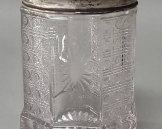 Lot 87  Vintage cut glass jar with sterling silver lid