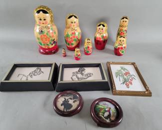Lot 304  Matryoshka dolls, etchings, silhouette, painting