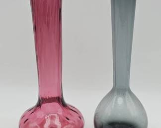 187  Lot 551h  Pair of vintage handblown cranberry and smoky