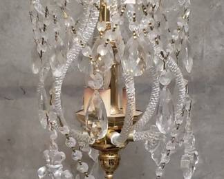 054  Lot 286  Vintage brass and glass chandelier with crystal