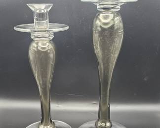 167  Lot 391h  Pair of handmade Polish smoky art glass candle