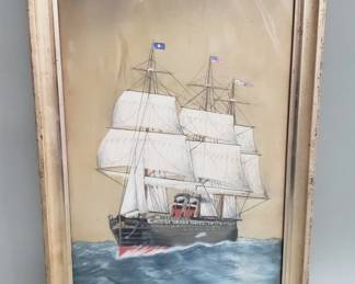154  Lot 487  Antique maritime painting on silk