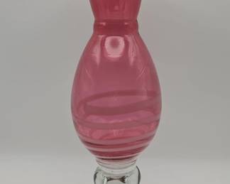 158  Lot 366h  Vintage handblown cranberry art glass vase with