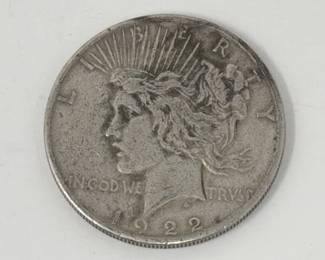 Lot 39  1922S silver peace dollar coin