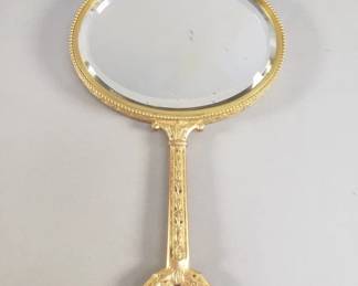 089  Lot 60  Antique gilt bronze blue enamel hand mirror