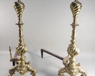 Lot 371  Pair of vintage brass andirons