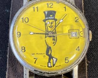 Lot 311h  Vintage Mr. Peanut watch with leather strap