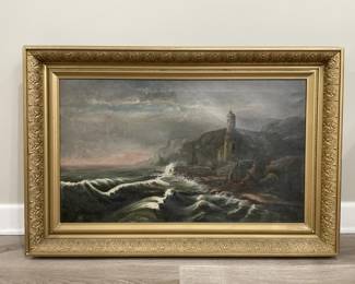 Lot 380h  Framed vintage oil painting on canvas ocean
