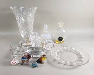 Lot 416  Group of glass plate, vase, perfume bottle, etc