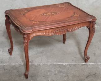 067  Lot 129  French carved walnut marquetry tea table