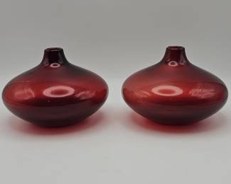 175  Lot 421h  Pair of handblown cranberry art glass bulbous