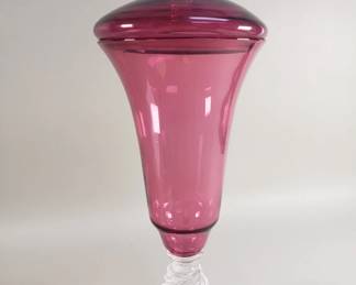 164  Lot 384  Vintage hand blown cranberry and clear art glass