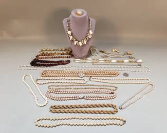 Lot 355  Group of costume jewelry, faux pearls, faux amber