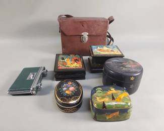 Lot 301  Group of trinket boxes, pocket binoculars, etc