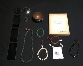 Lot 603h  Vintage Tibetan figure and bowl, jade bracelet