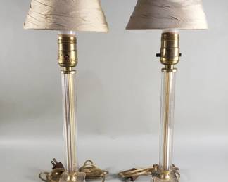 111  Lot 108  Pair of vintage glass and brass table lamps