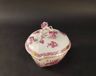 163  Lot 382  Herend Hungary heart shaped hand painted bowl