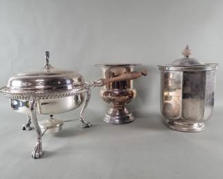 Lot 439  Silver plate chafing dish, ice bucket, Champagne