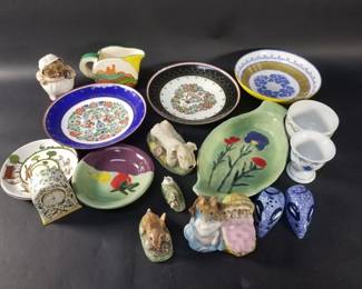 Lot 394  Group of porcelain figurines, bowls, pepper
