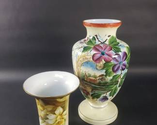 Lot 499  Antique hand painted porcelain trumpet vase and
