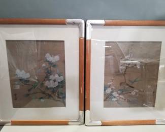 Lot 545  Pair of vintage Asian watercolor paintings on