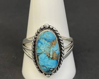 Lot 710h  Vintage sterling silver and turquoise matrix ring