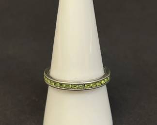 Lot 356h  Vintage sterling silver and green gemstone band