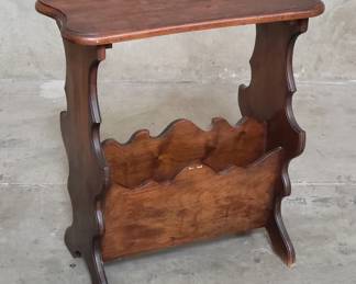 195  Lot 124  Vintage walnut end table with magazine rack