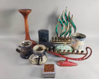 Lot 361  Brass, enamel, and glass trinket boxes, opera