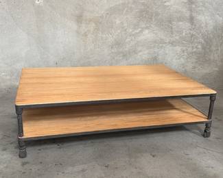 061  Lot 45  Restoration hardware style oak  metal table the