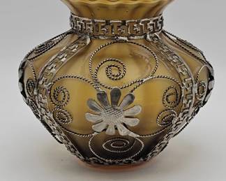 174  Lot 417h  Vintage handblown amber art glass vase with