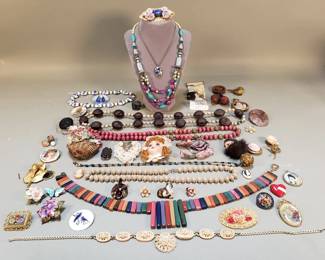Lot 364  Group of costume jewelry, wood necklaces, beads,