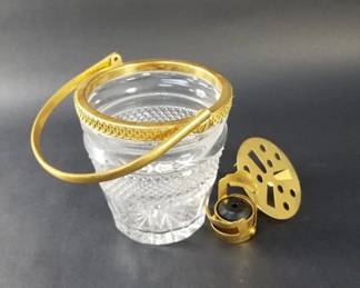 Lot 386  Vintage gold tone brass and glass ice bucket