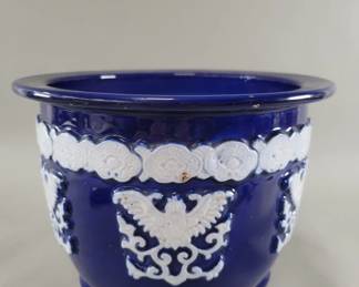 100  Lot 274  Vintage Japanese Hirado ware cobalt glazed planter