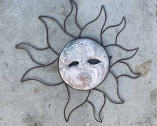Lot 379h  Vintage sun face metal and concrete sculpture