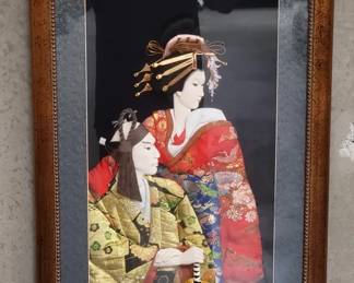 Lot 293  Framed Japanese Oshie art depicting geisha and