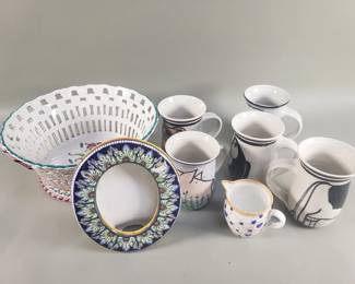 Lot 405  Group of mugs, picture frame, ceramic bowl, etc