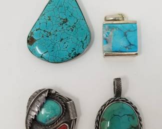 098  Lot 177  2 Native American turquiose sterling silver and
