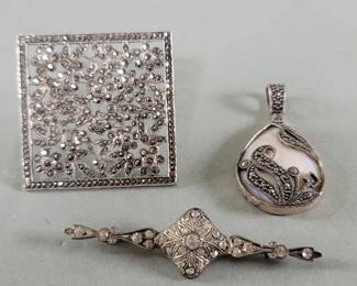 Lot 270  Three sterling silver, marcasite and rhinestones