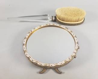 Lot 279  Pair of antique enameled, brass and crystal