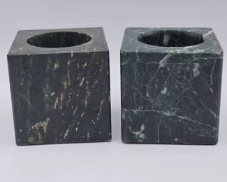 Lot 363h  Pair of vintage green marble cube candle holders