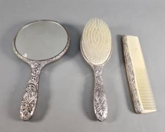 Lot 344  Vintage silver plate vanity set