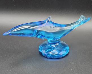 094  Lot 617h  Signed Ron Ray vintage handblown blue art
