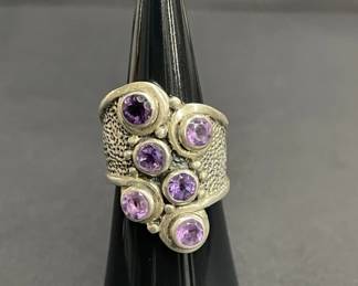 Lot 660h  Vintage sterling silver and amethyst ring