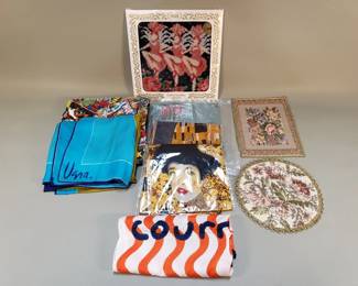 Lot 159  Group of vintage scarves and textiles, some silk