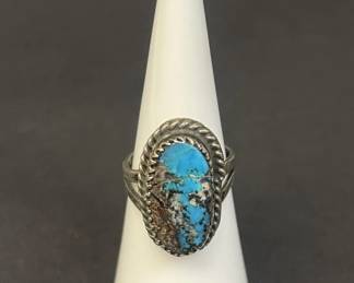 Lot 634h  Vintage sterling silver and turquoise matrix ring