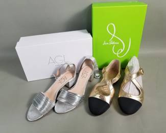 Lot 519  Silver AGL sandels and Sam Edelman gold shoes