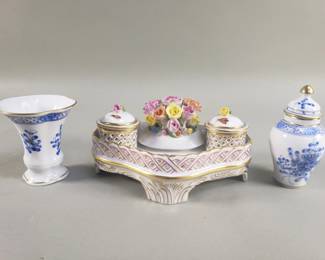 072  Lot 409  Group of Herend porcelain inkwell, and vases