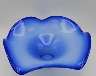 177  Lot 424h  Vintage handblown blue opalescent freeform
